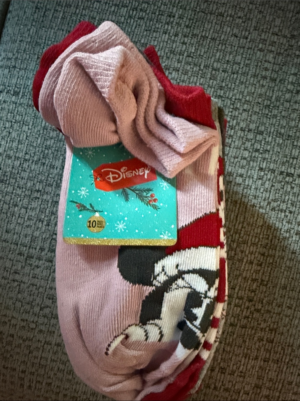 Disney Pink & Red Mickey Holiday Crew Socks - Picture 1 of 5